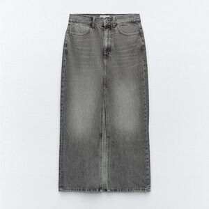 Zara Grey Denim Maxi Skirt with Front Slit